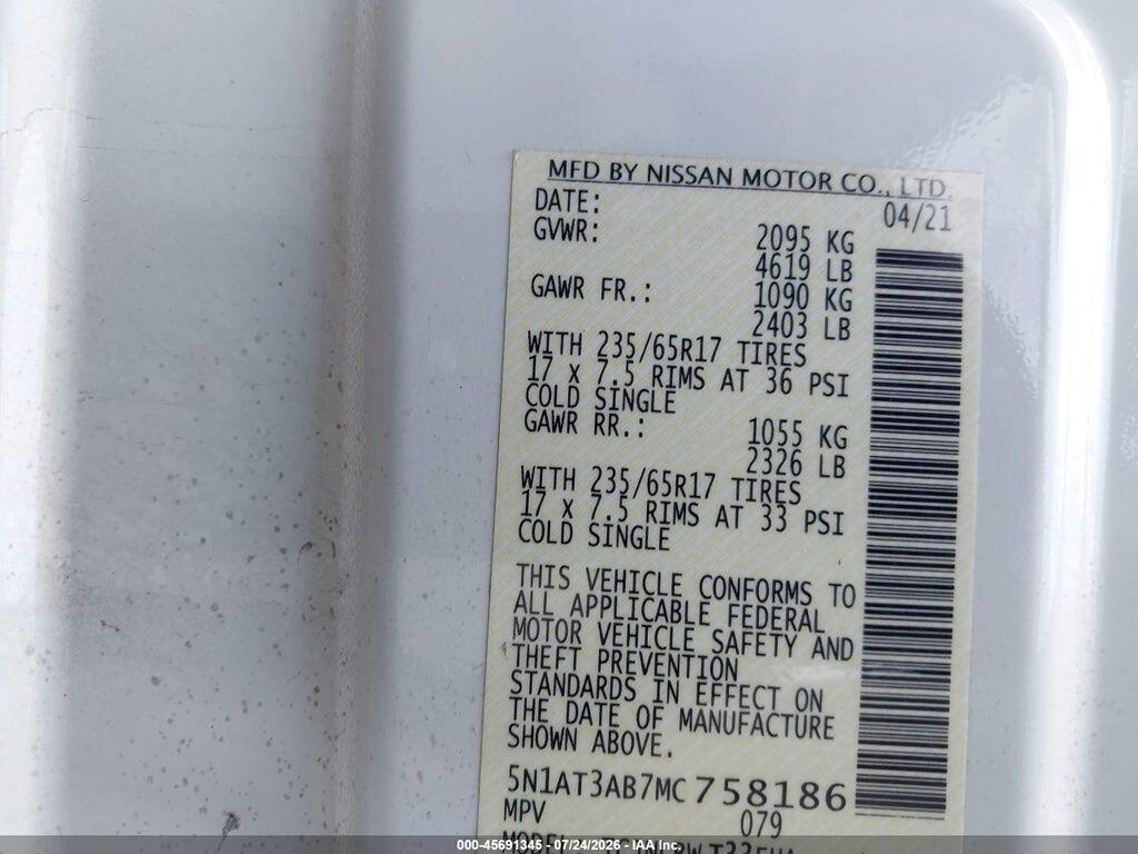5N1AT3AB7MC758186 2021 NISSAN ROGUE photo no. 9