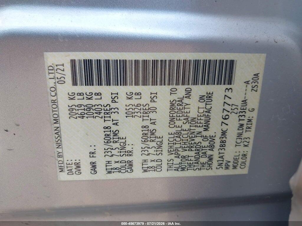 5N1AT3BB3MC767773 2021 NISSAN ROGUE photo no. 9