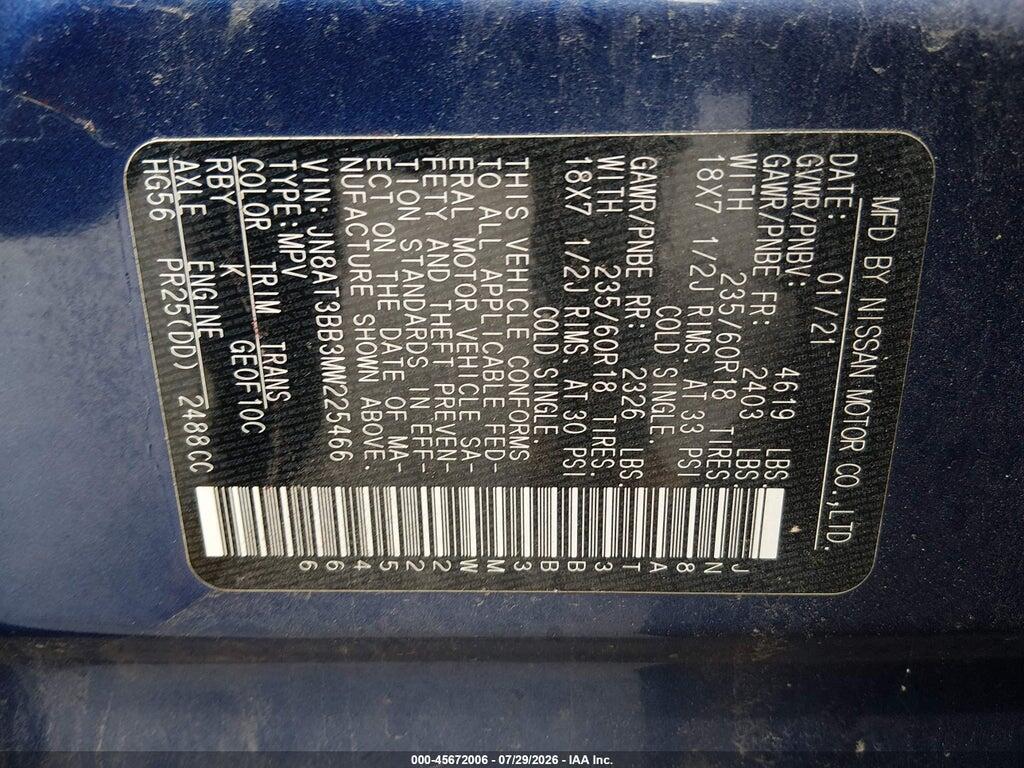 JN8AT3BB3MW225466 2021 NISSAN ROGUE photo no. 9