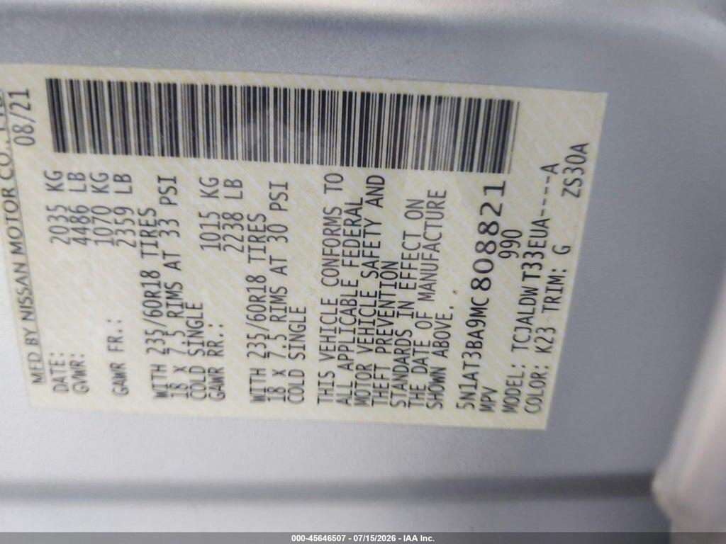 5N1AT3BA9MC808821 2021 NISSAN ROGUE photo no. 9