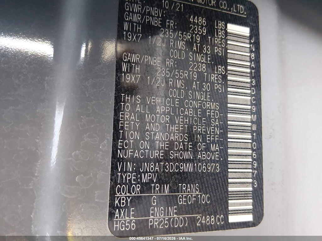 JN8AT3DC9MW106973 2021 NISSAN ROGUE photo no. 9