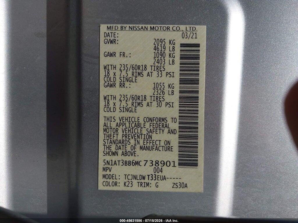 5N1AT3BB6MC738901 2021 NISSAN ROGUE photo no. 9