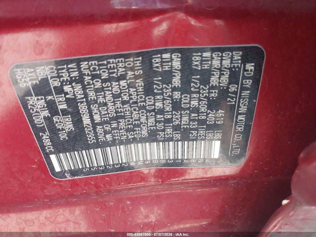 JN8AT3BB9MW232955 2021 NISSAN ROGUE photo no. 9