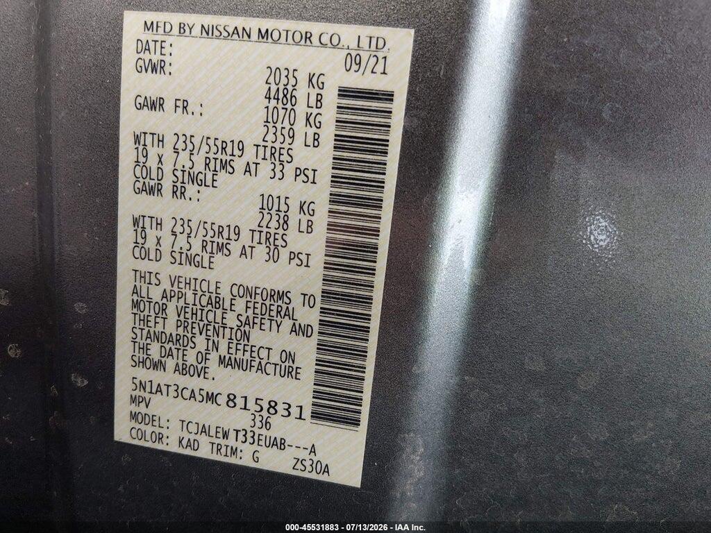 5N1AT3CA5MC815831 2021 NISSAN ROGUE photo no. 9