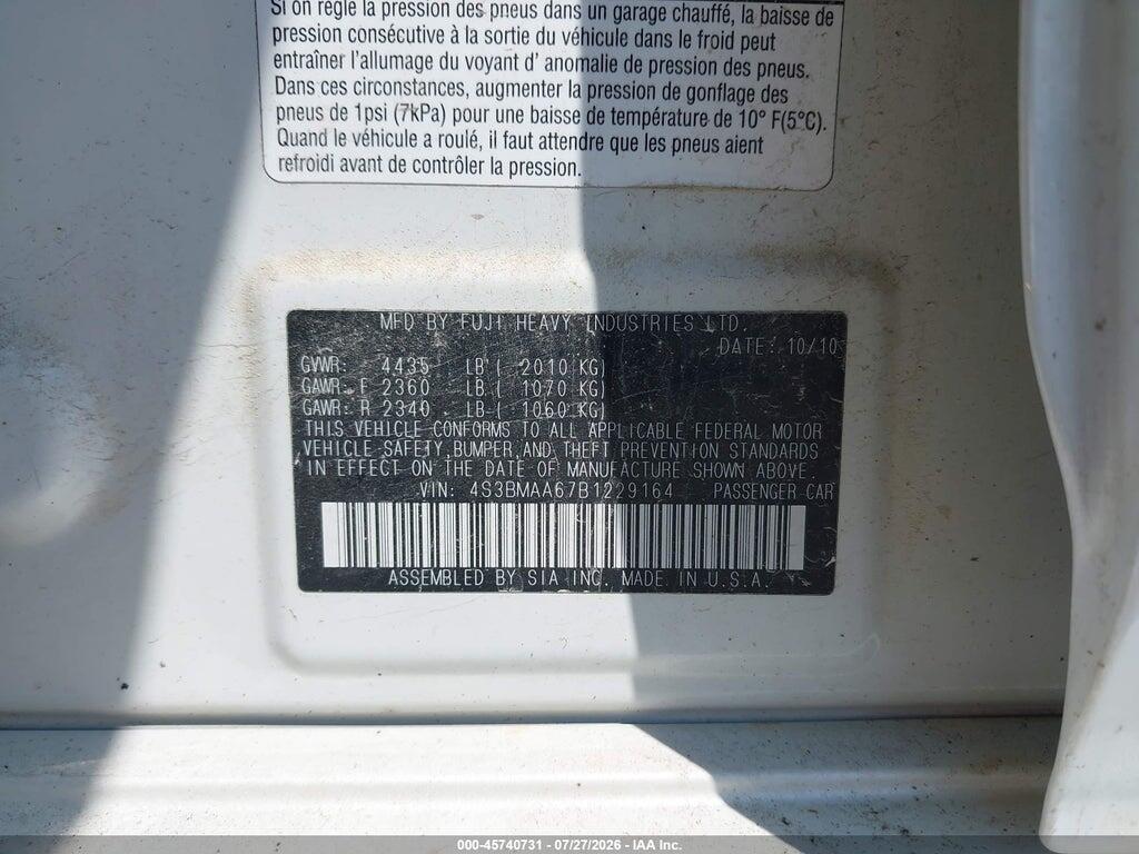 4S3BMAA67B1229164 2011 SUBARU LEGACY photo no. 9