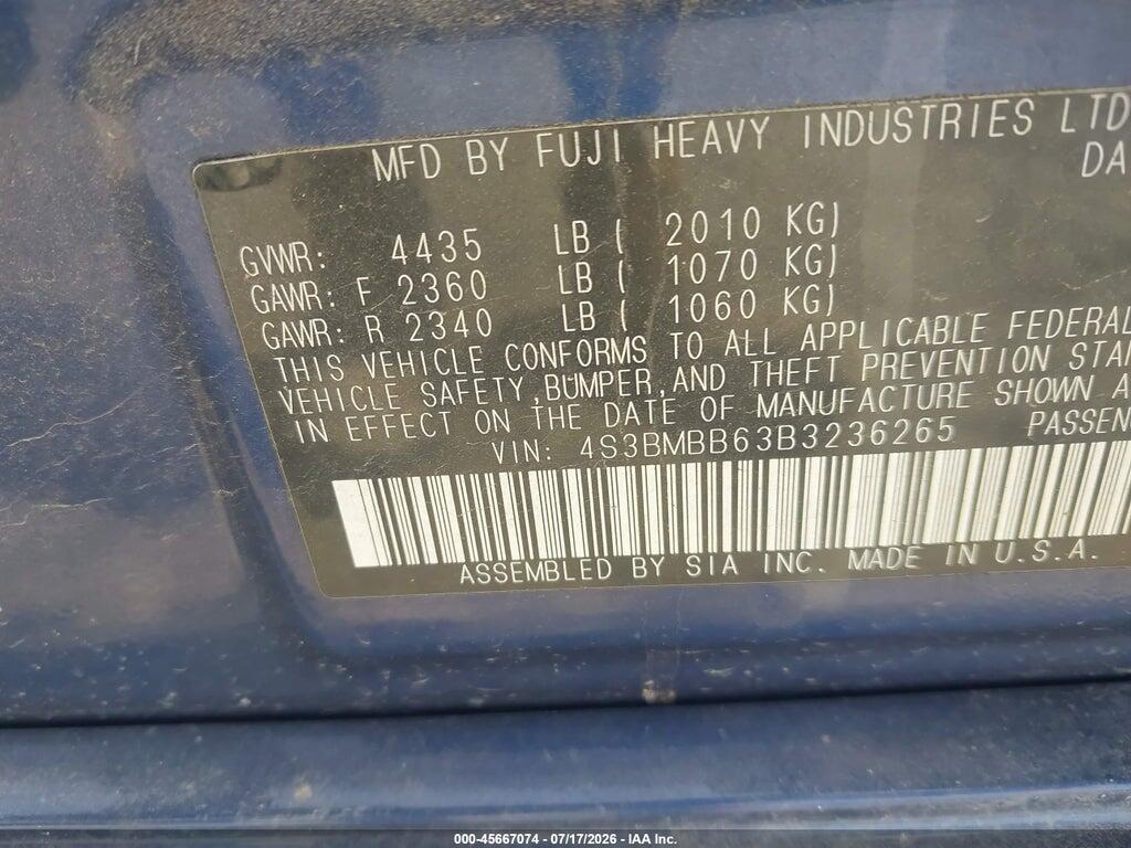 4S3BMBB63B3236265 2011 SUBARU LEGACY photo no. 9