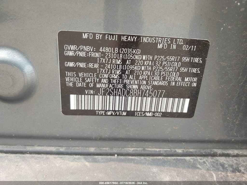 JF2SHADC8BH745077 2011 SUBARU FORESTER photo no. 9