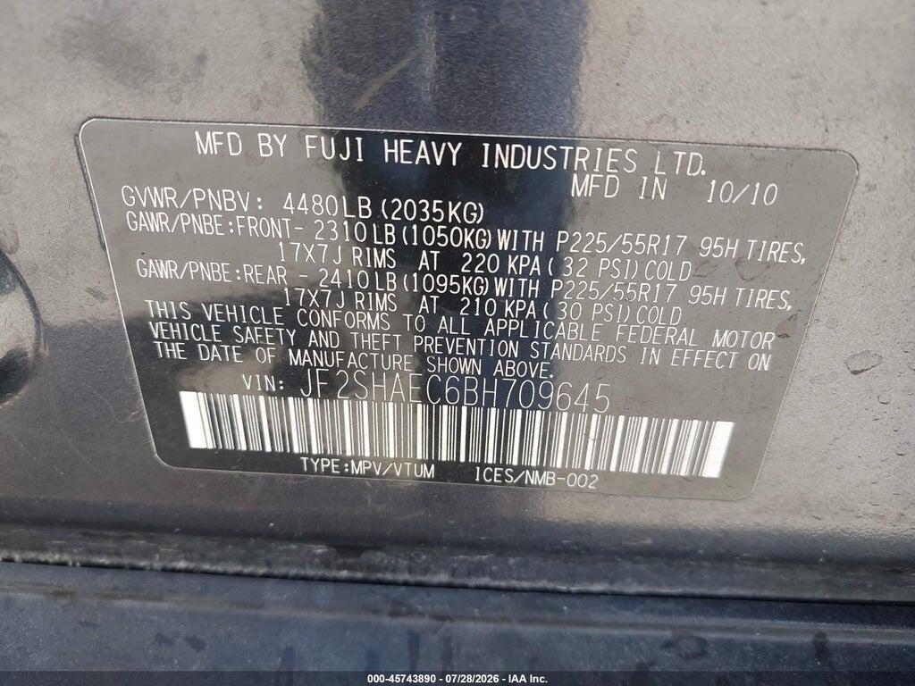 JF2SHAEC6BH709645 2011 SUBARU FORESTER photo no. 9