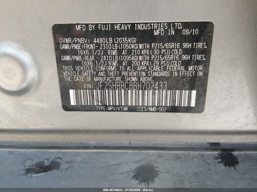 JF2SHBBC8BH702433 2011 SUBARU FORESTER photo no. 9