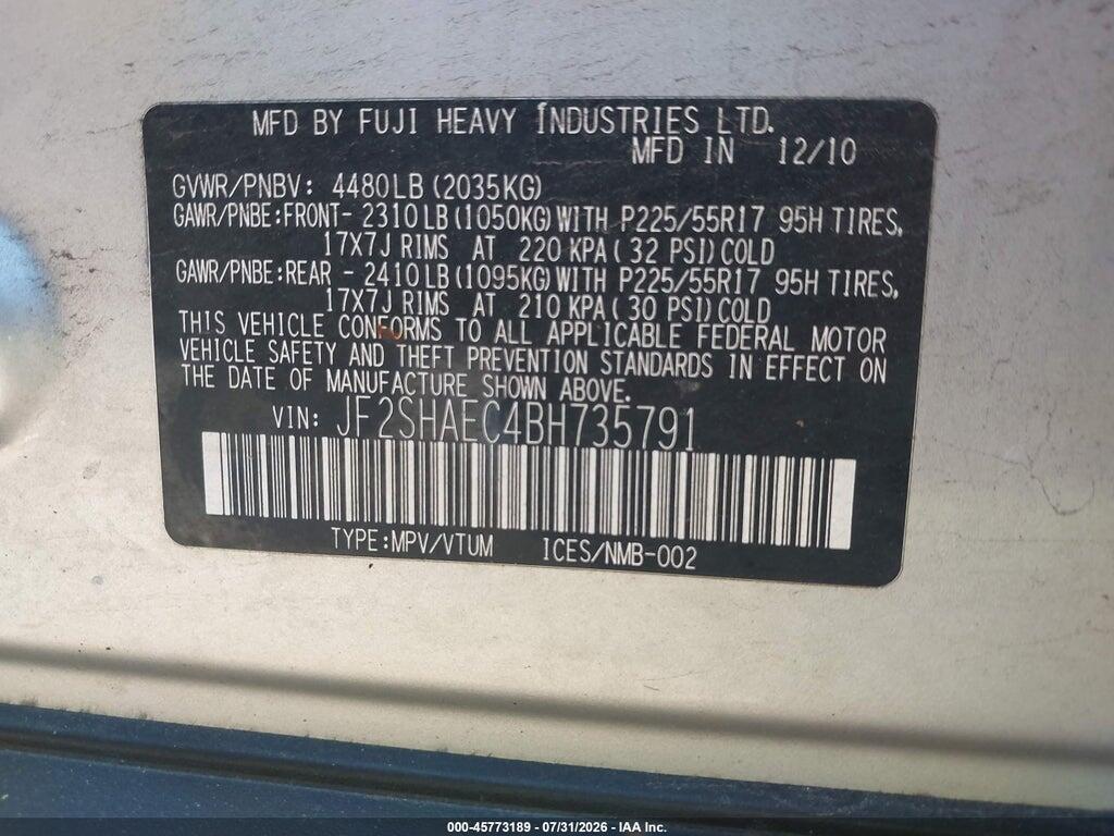 JF2SHAEC4BH735791 2011 SUBARU FORESTER photo no. 9
