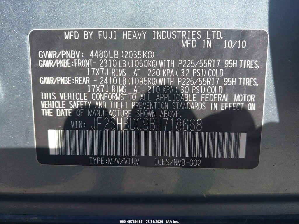 JF2SHBDC9BH718668 2011 SUBARU FORESTER photo no. 9