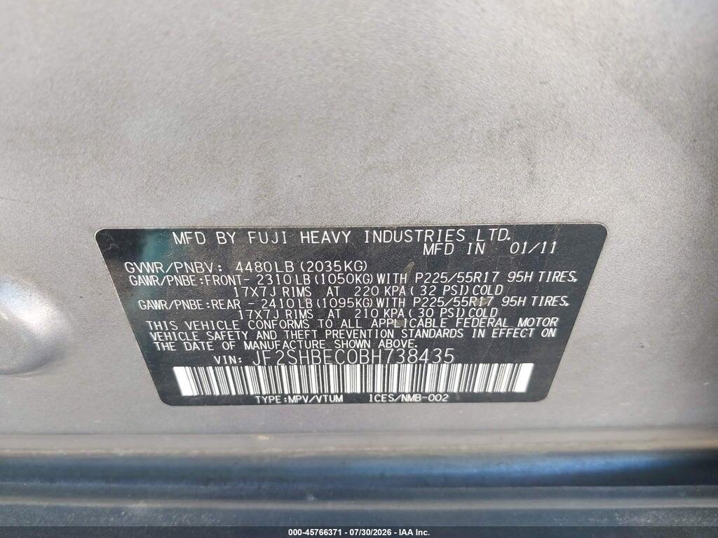 JF2SHBEC0BH738435 2011 SUBARU FORESTER photo no. 9