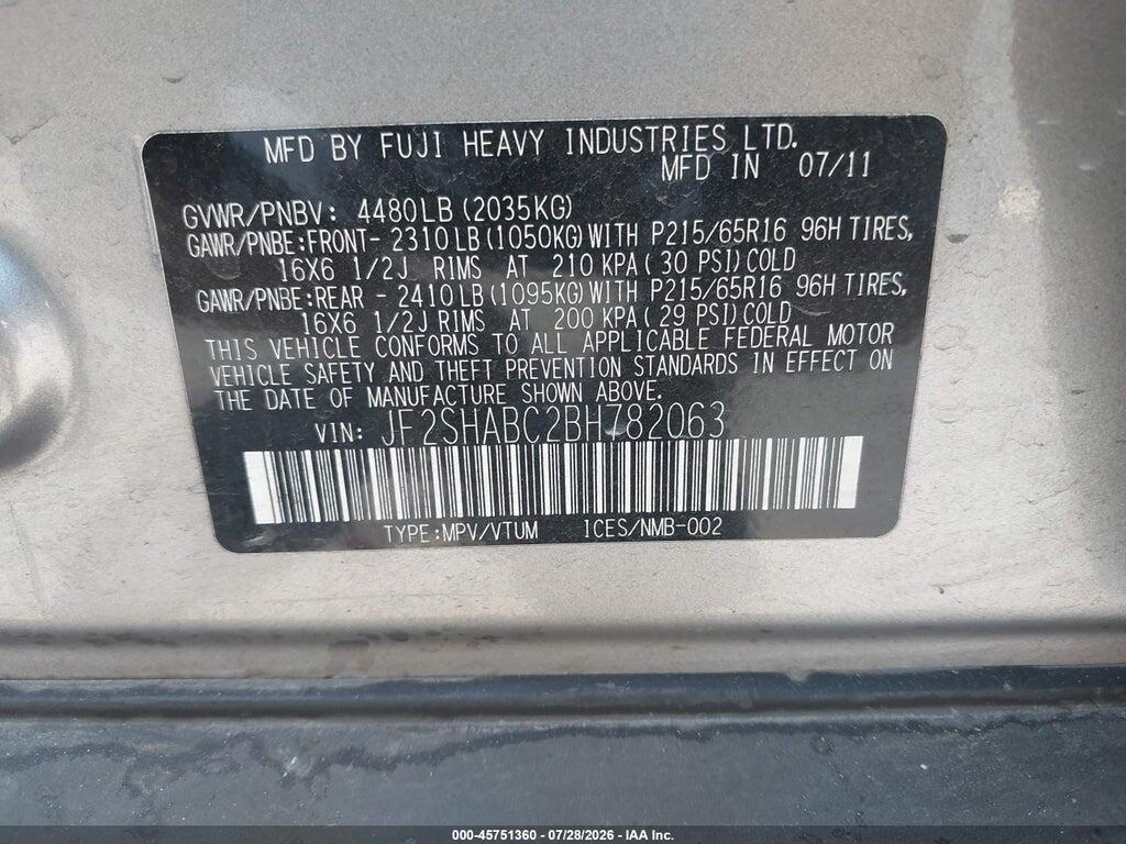 JF2SHABC2BH782063 2011 SUBARU FORESTER photo no. 9