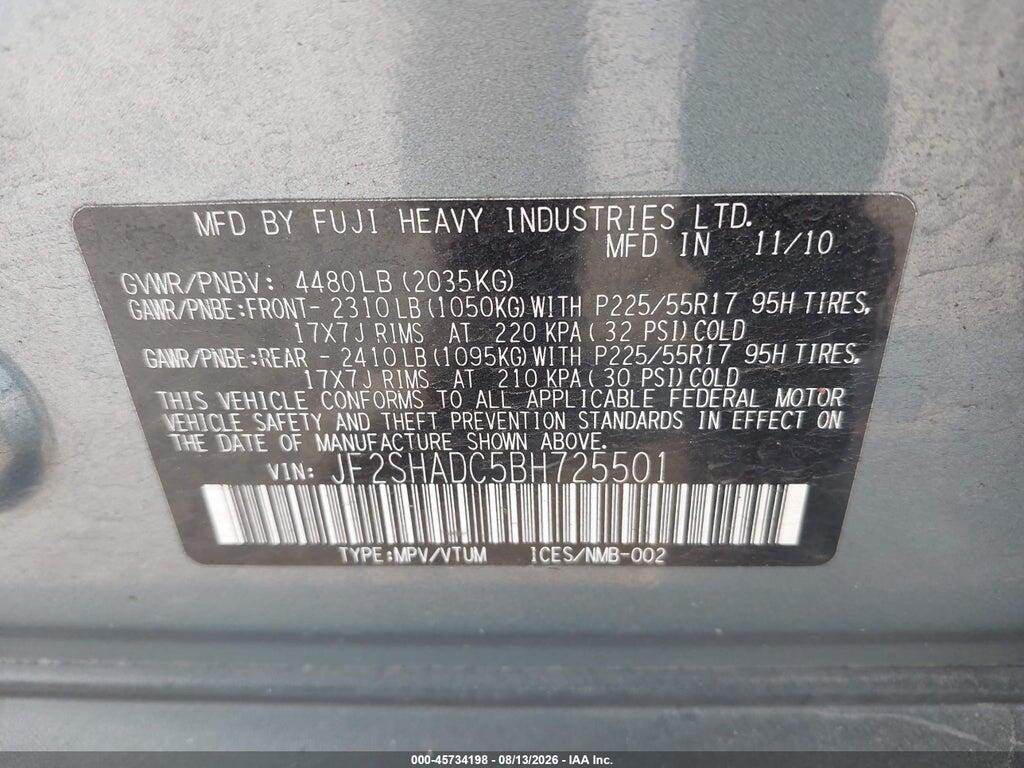 JF2SHADC5BH725501 2011 SUBARU FORESTER photo no. 9