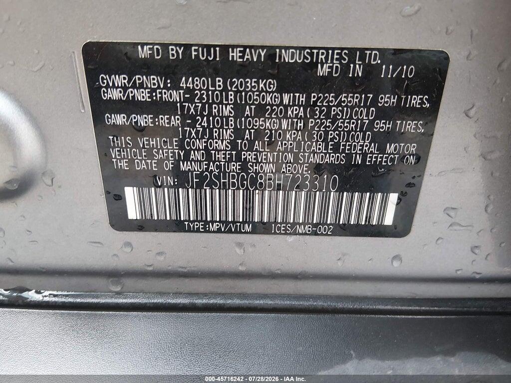 JF2SHBGC8BH723310 2011 SUBARU FORESTER photo no. 9