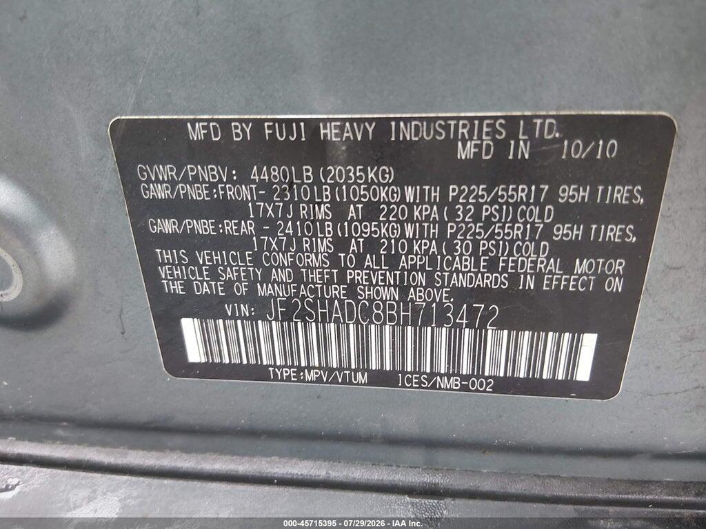 JF2SHADC8BH713472 2011 SUBARU FORESTER photo no. 9