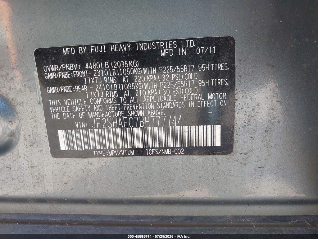 JF2SHAEC7BH777744 2011 SUBARU FORESTER photo no. 9