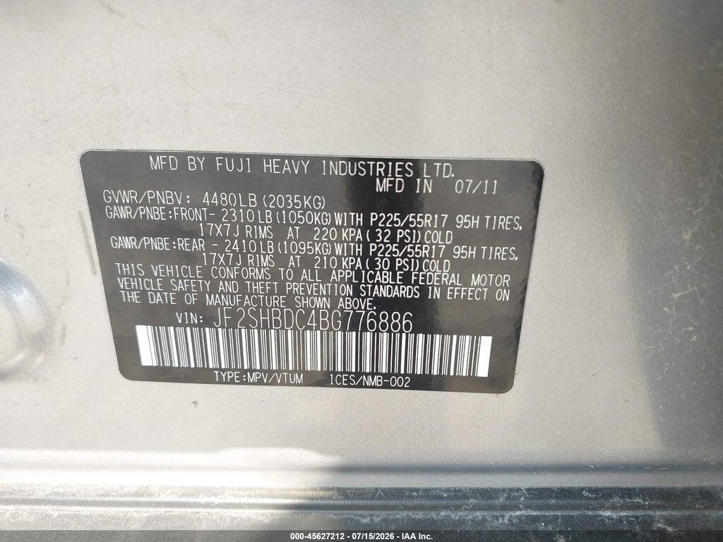 JF2SHBDC4BG776886 2011 SUBARU FORESTER photo no. 9