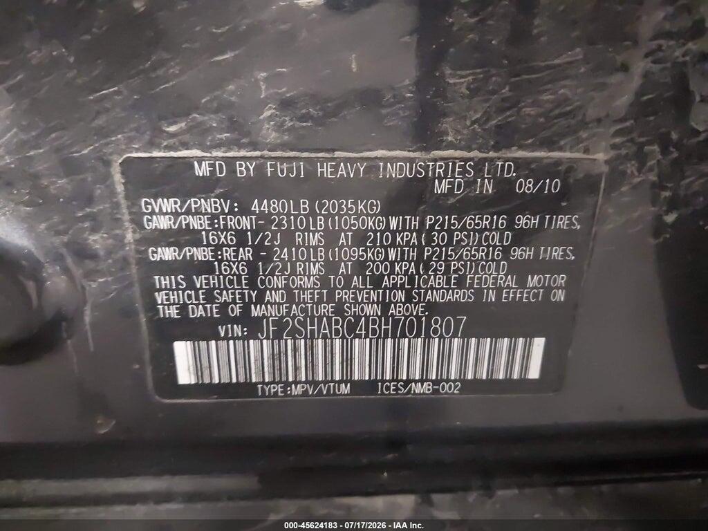 JF2SHABC4BH701807 2011 SUBARU FORESTER photo no. 9