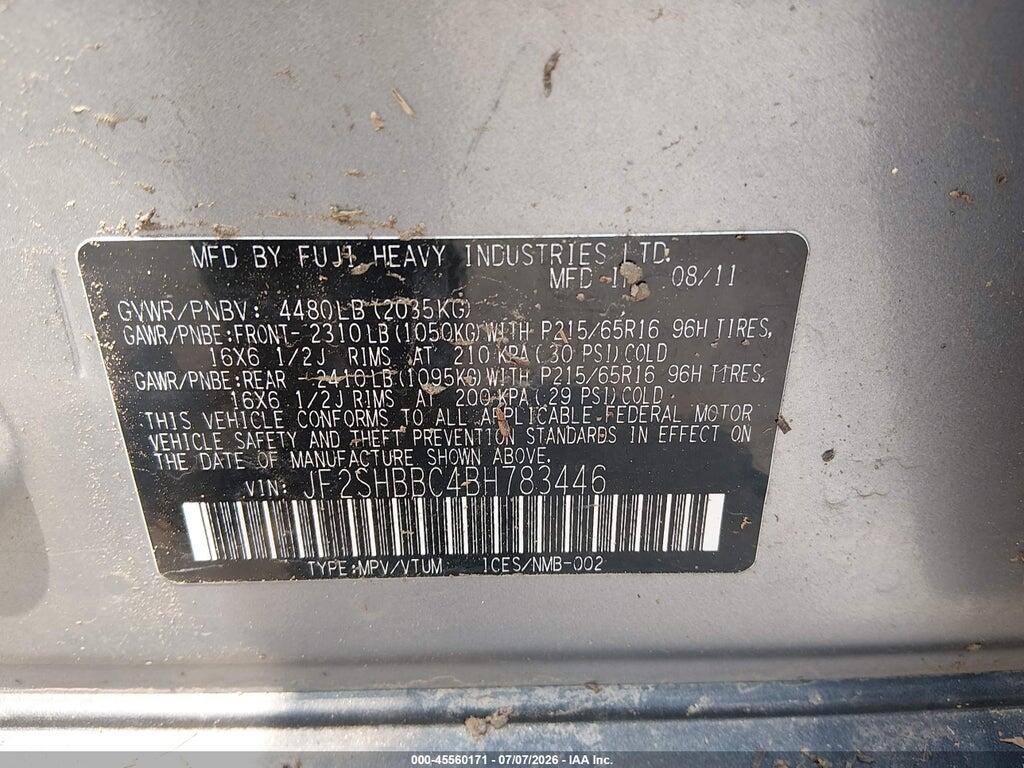 JF2SHBBC4BH783446 2011 SUBARU FORESTER photo no. 9