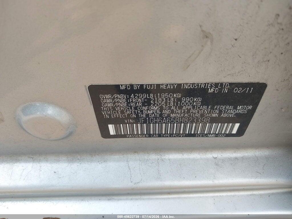 JF1GH6A65BH823398 2011 SUBARU IMPREZA photo no. 9