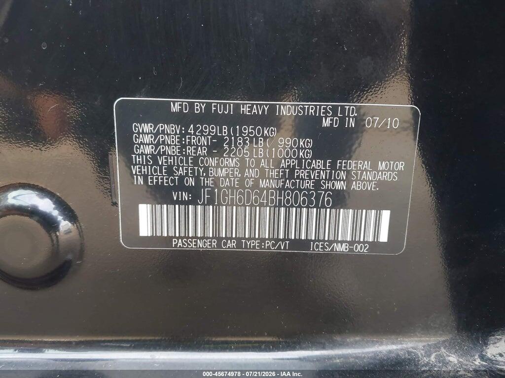 JF1GH6D64BH806376 2011 SUBARU IMPREZA OUTBACK SPORT photo no. 9