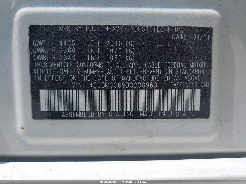 4S3BMCC69B3238963 2011 SUBARU LEGACY photo no. 9