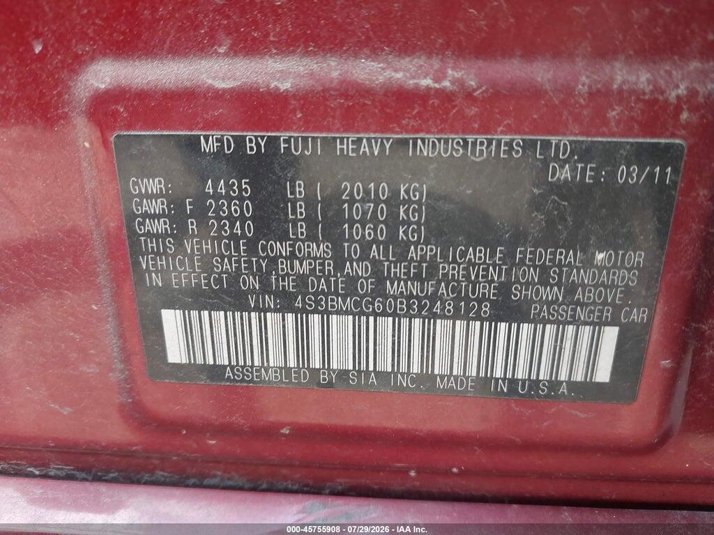 4S3BMCG60B3248128 2011 SUBARU LEGACY photo no. 9