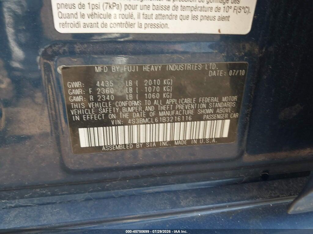 4S3BMCL61B3216116 2011 SUBARU LEGACY photo no. 9