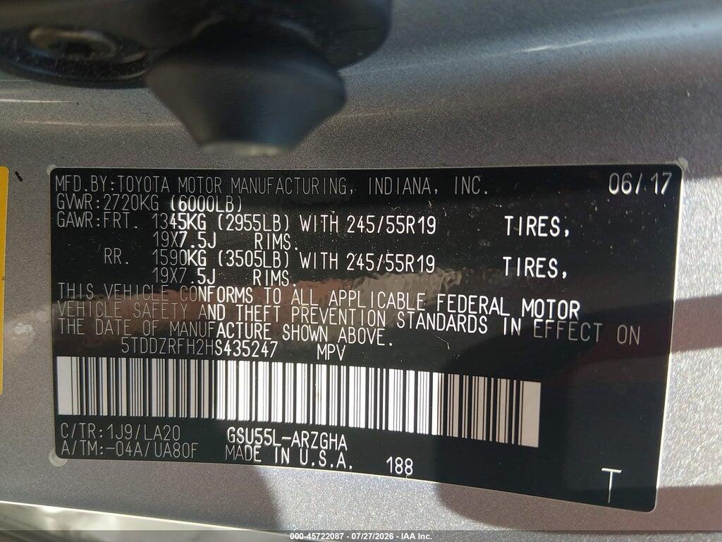 5TDDZRFH2HS435247 2017 TOYOTA HIGHLANDER photo no. 6