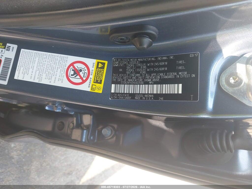 5TDBZRFH2HS403566 2017 TOYOTA HIGHLANDER photo no. 9