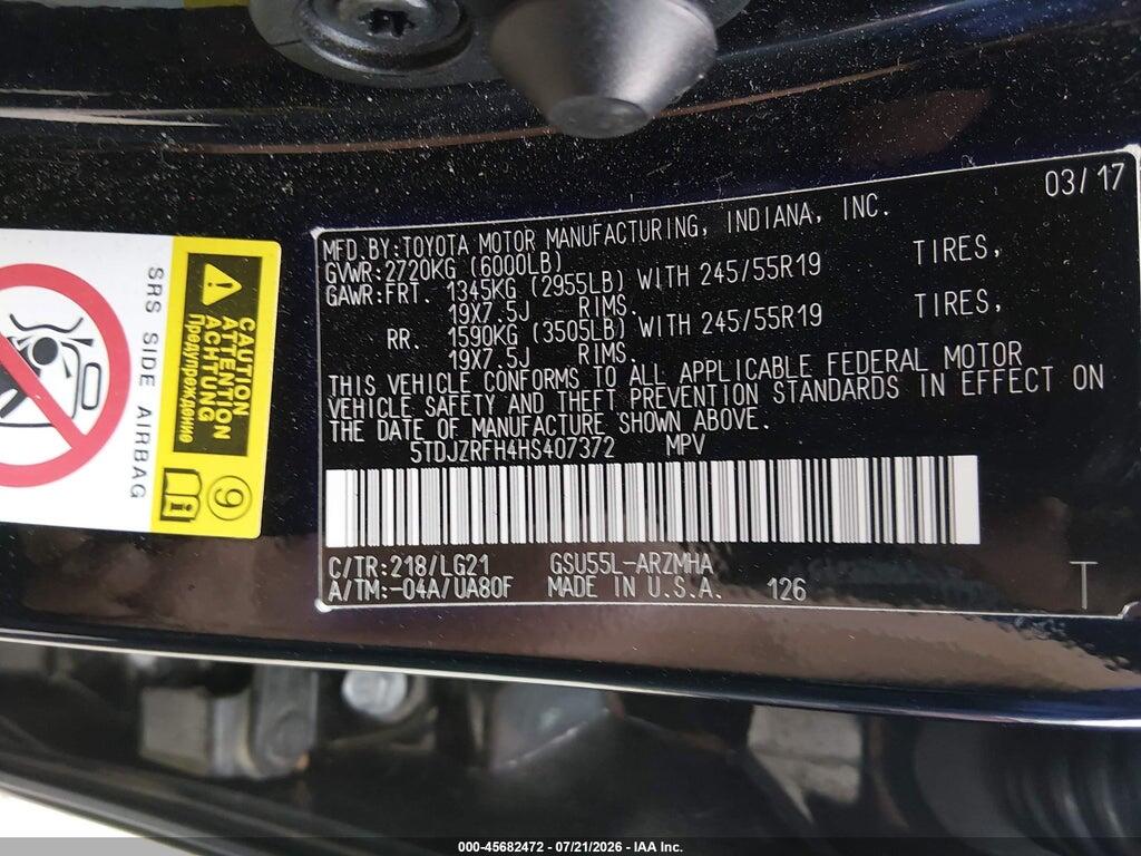 5TDJZRFH4HS407372 2017 TOYOTA HIGHLANDER photo no. 9