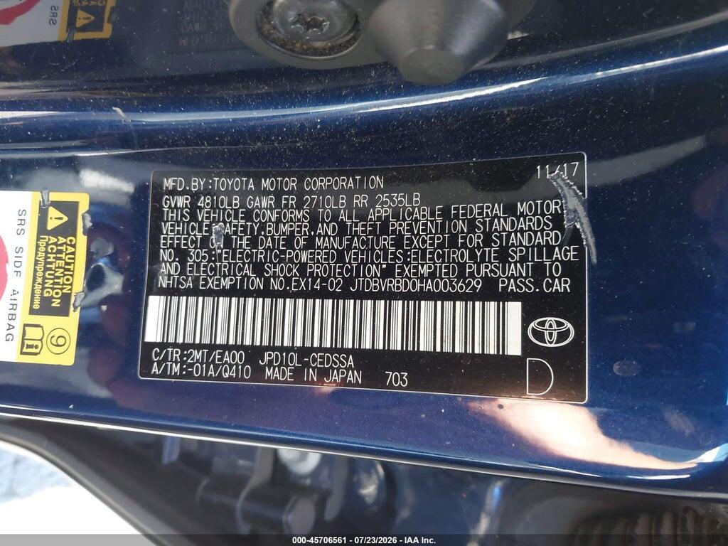 JTDBVRBD0HA003629 2017 TOYOTA MIRAI photo no. 9