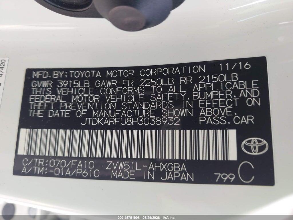 JTDKARFU8H3038932 2017 TOYOTA PRIUS photo no. 9