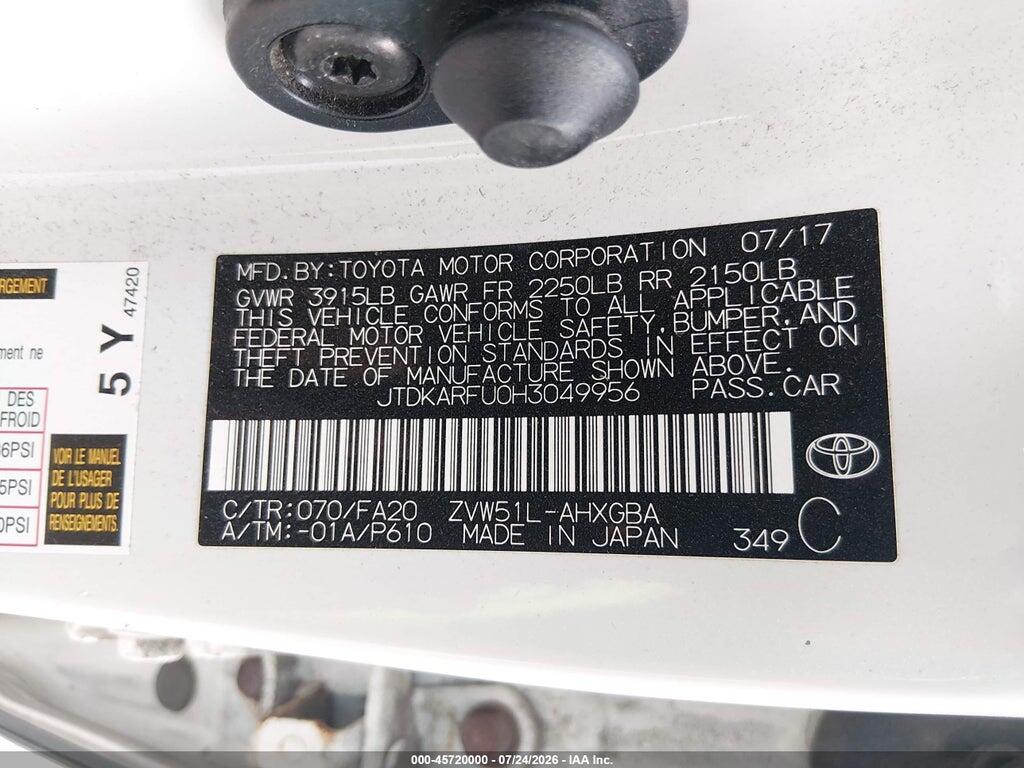 JTDKARFU0H3049956 2017 TOYOTA PRIUS photo no. 9