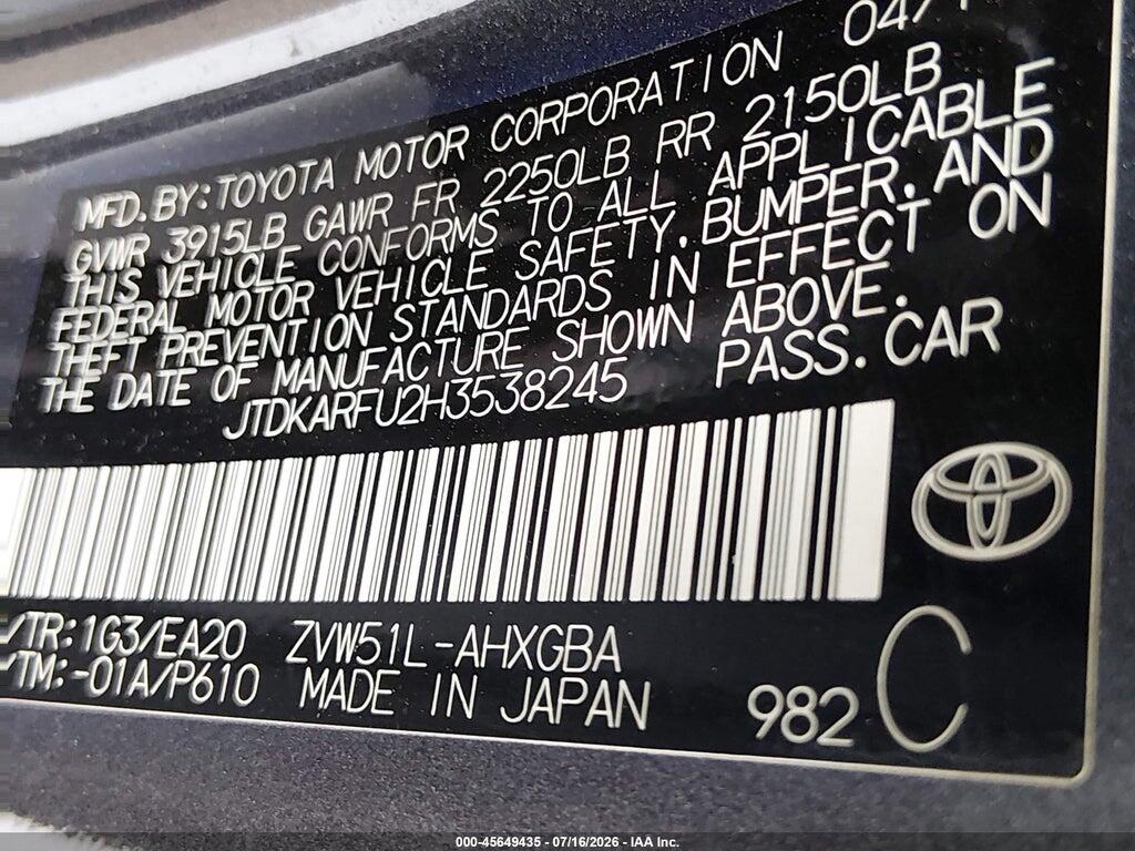 JTDKARFU2H3538245 2017 TOYOTA PRIUS photo no. 9