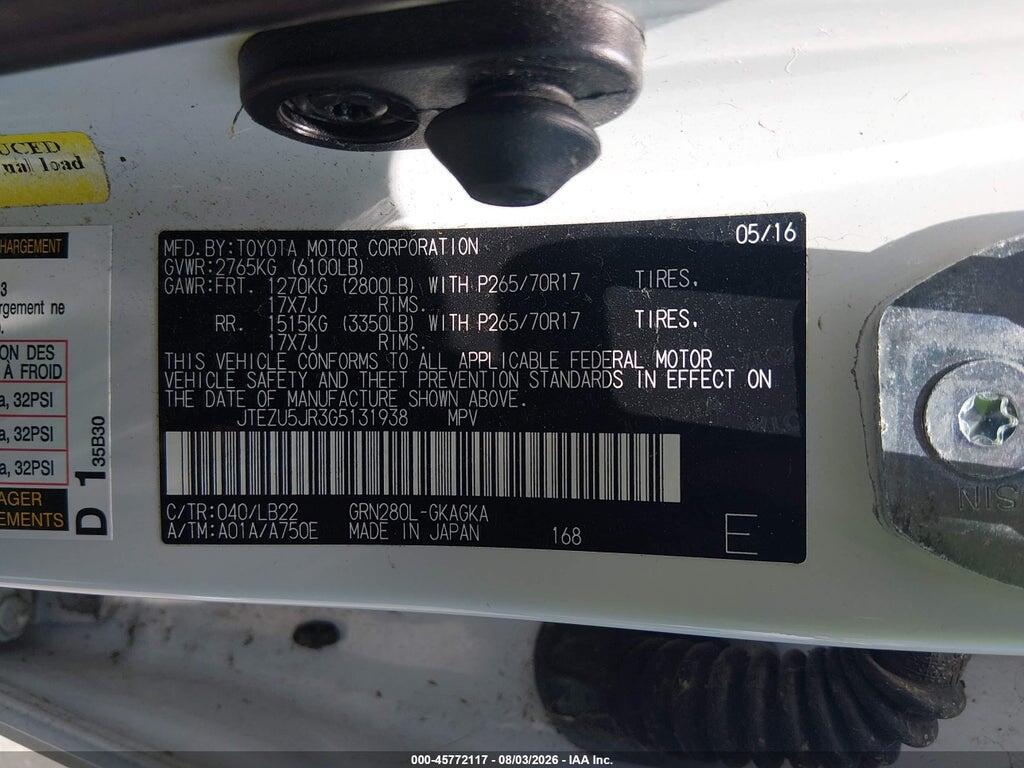 JTEZU5JR3G5131938 2016 TOYOTA 4RUNNER photo no. 9