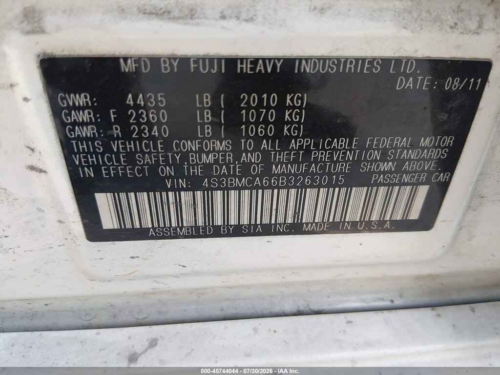 4S3BMCA66B3263015 2011 SUBARU LEGACY photo no. 9