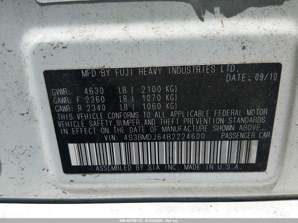 4S3BMDJ64B2224600 2011 SUBARU LEGACY photo no. 9