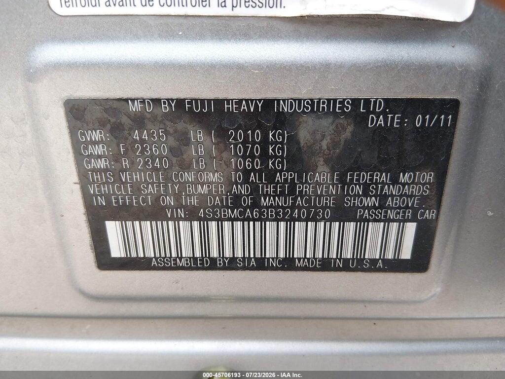 4S3BMCA63B3240730 2011 SUBARU LEGACY photo no. 9