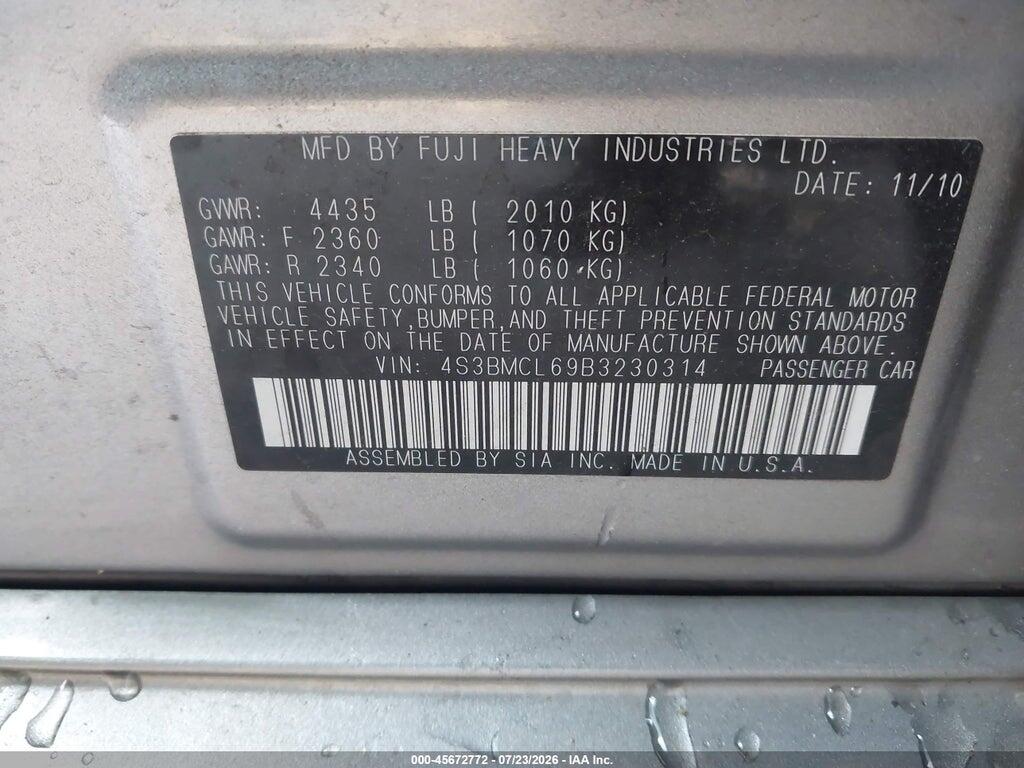 4S3BMCL69B3230314 2011 SUBARU LEGACY photo no. 9