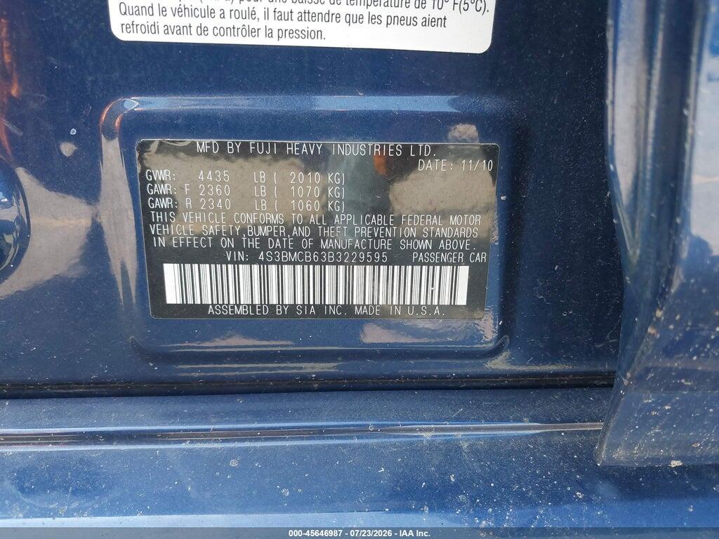 4S3BMCB63B3229595 2011 SUBARU LEGACY photo no. 9