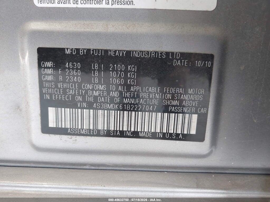 4S3BMDK61B2227047 2011 SUBARU LEGACY photo no. 9