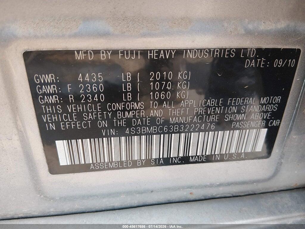 4S3BMBC63B3222476 2011 SUBARU LEGACY photo no. 9