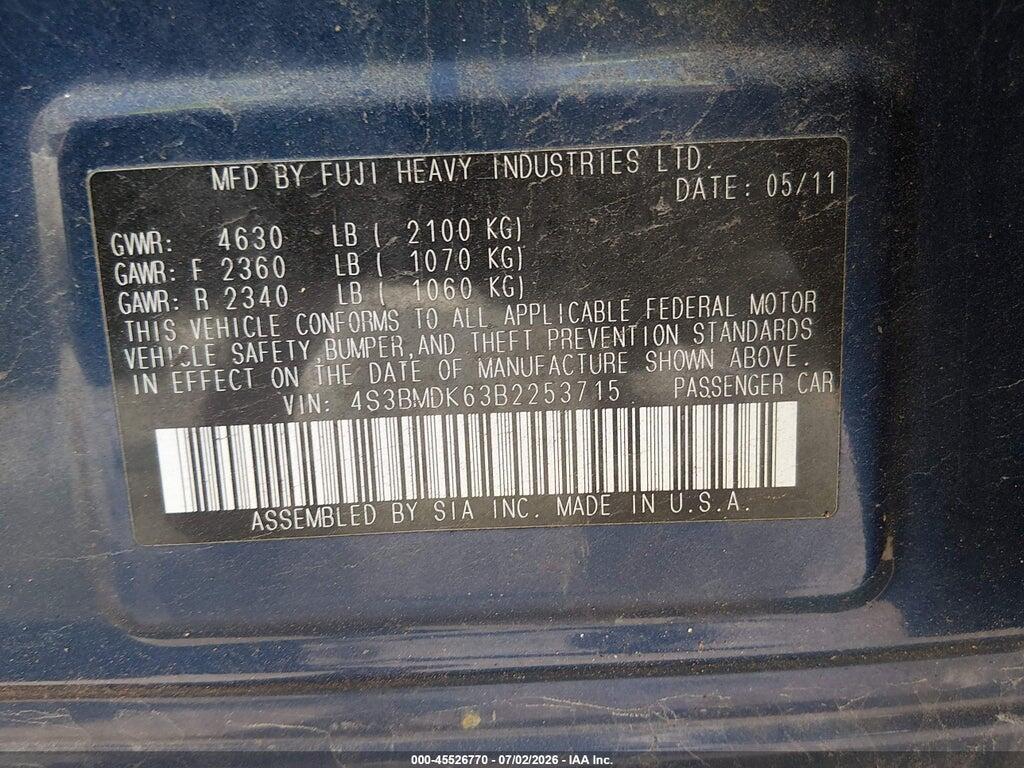 4S3BMDK63B2253715 2011 SUBARU LEGACY photo no. 9
