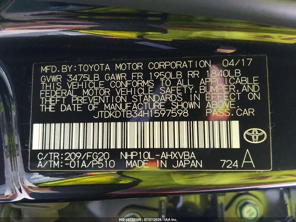 JTDKDTB34H1597598 2017 TOYOTA PRIUS C photo no. 9