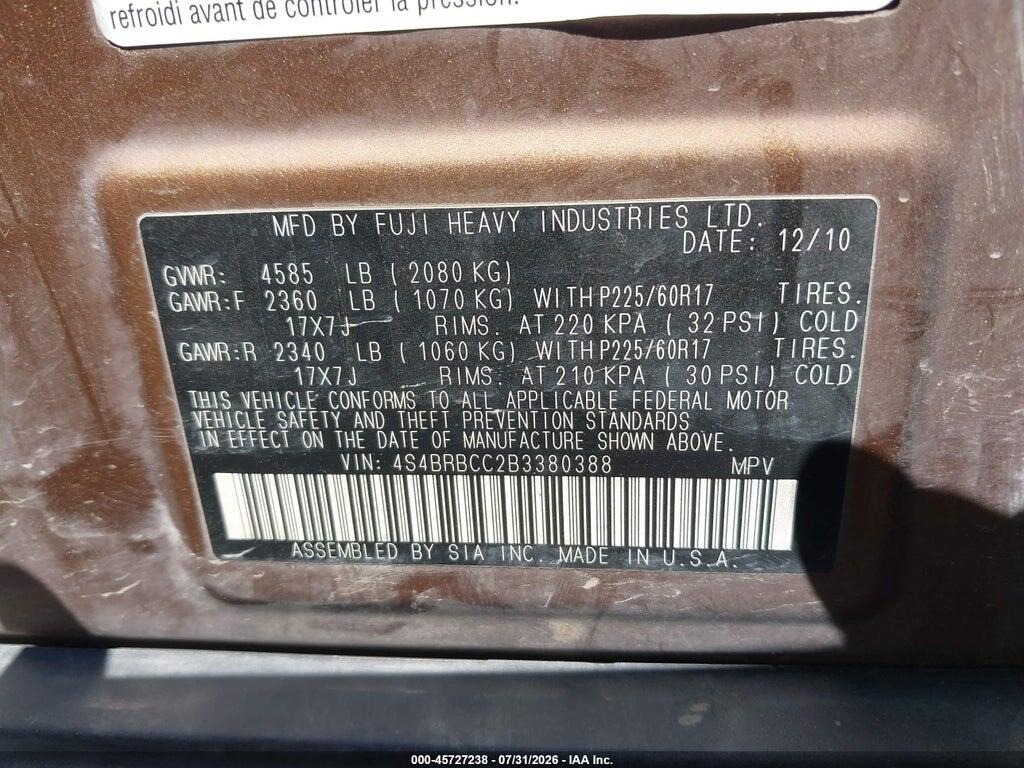 4S4BRBCC2B3380388 2011 SUBARU OUTBACK photo no. 9