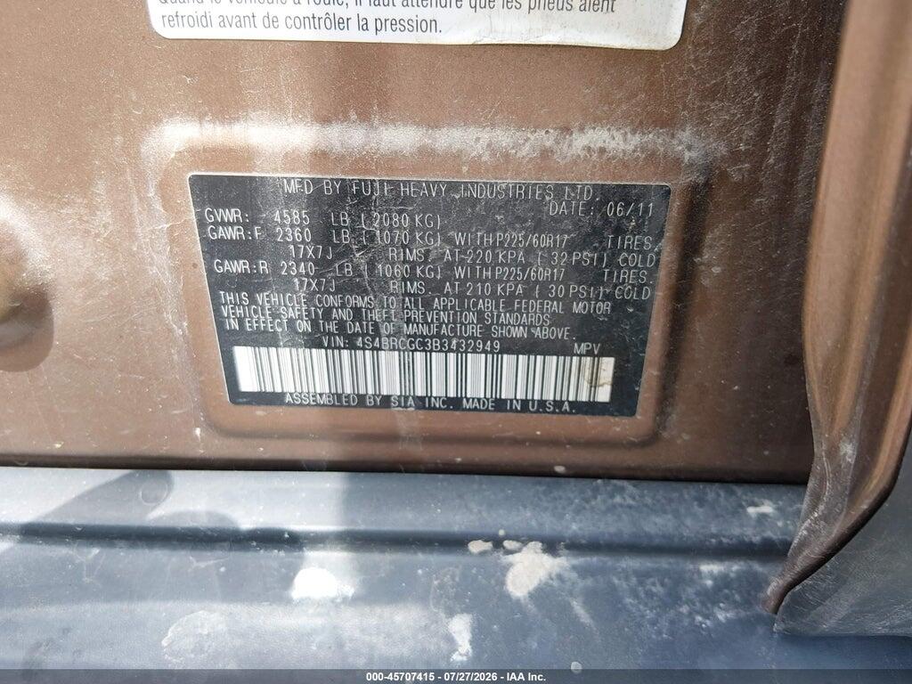 4S4BRCGC3B3432949 2011 SUBARU OUTBACK photo no. 9
