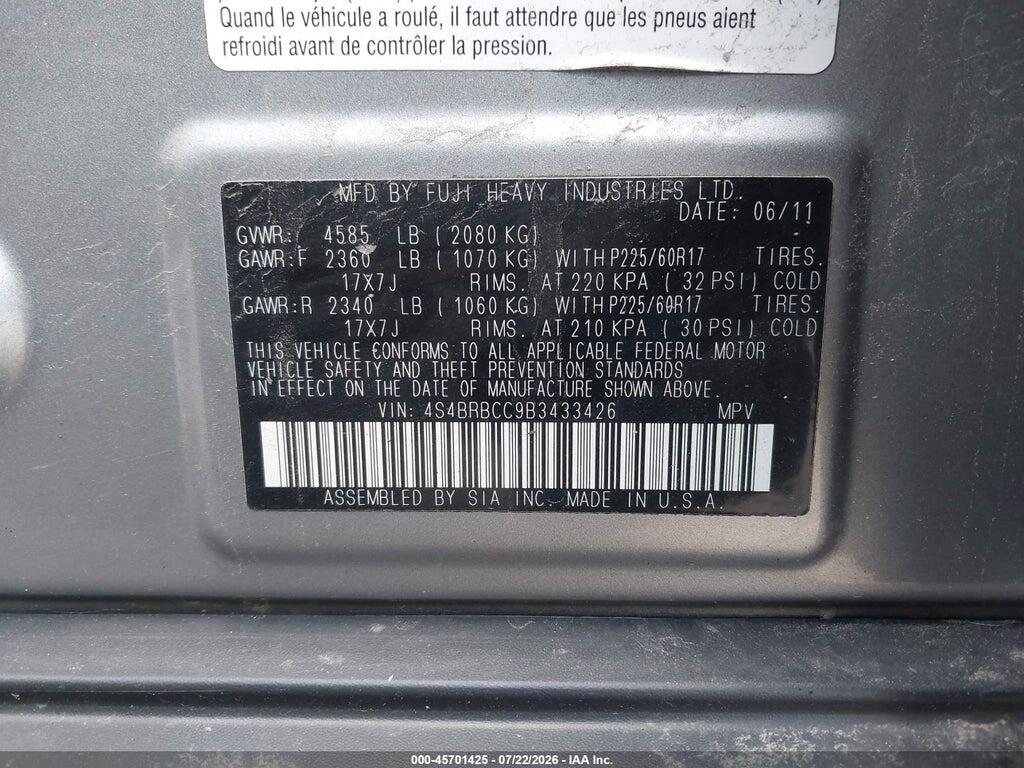 4S4BRBCC9B3433426 2011 SUBARU OUTBACK photo no. 9