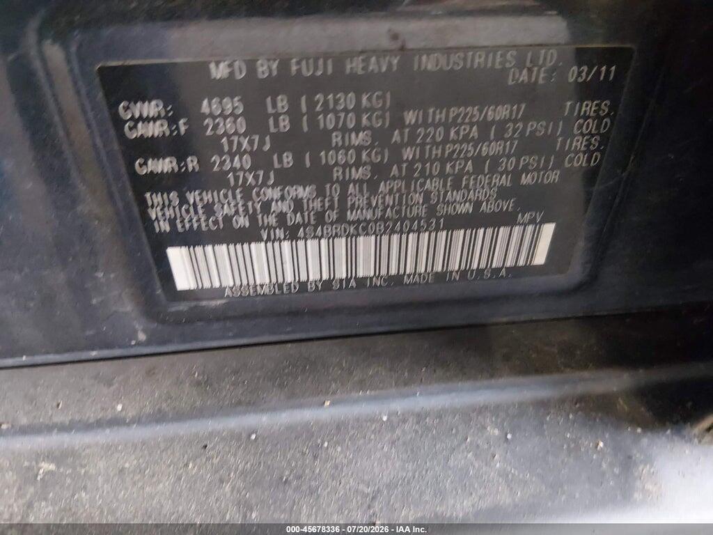4S4BRDKC0B2404531 2011 SUBARU OUTBACK photo no. 9